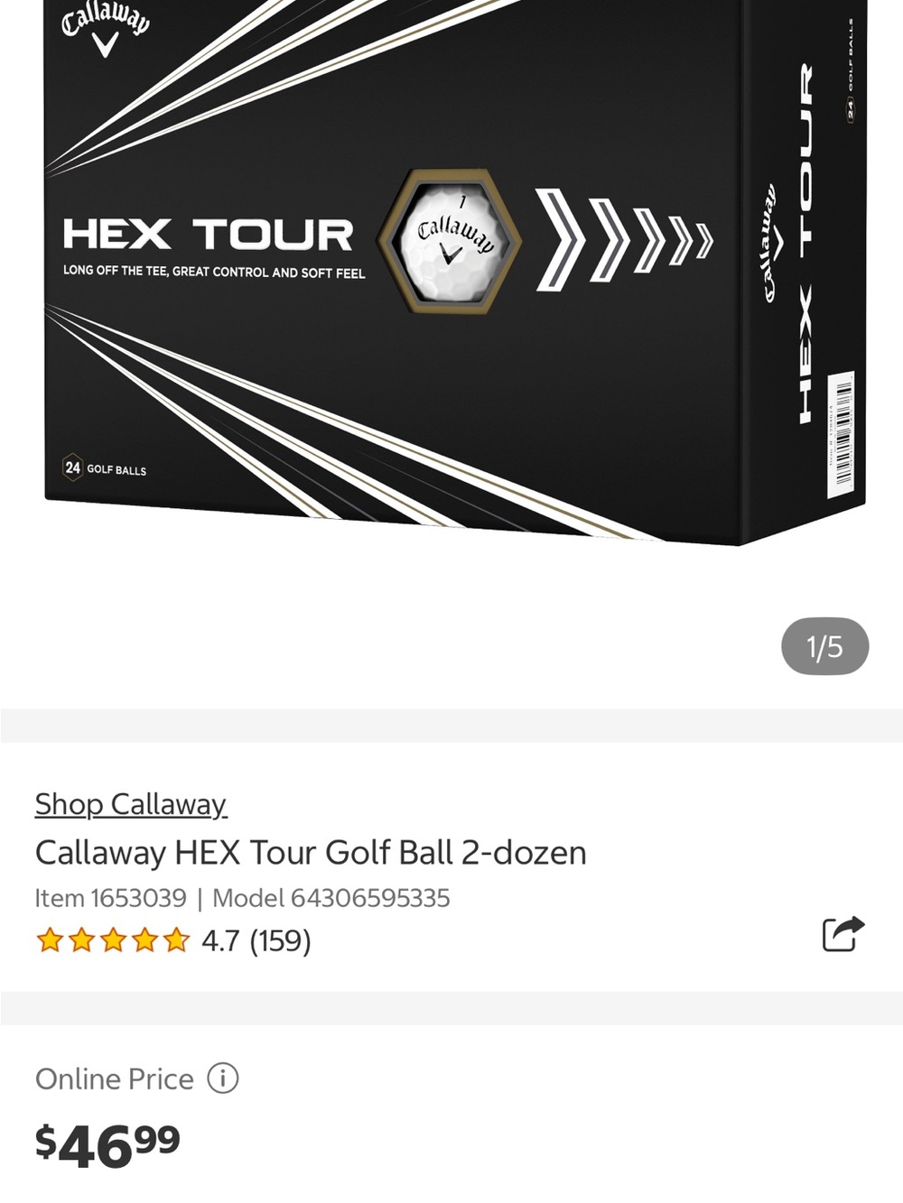 Callaway HEX Tour Golf Ball Box - Black & White